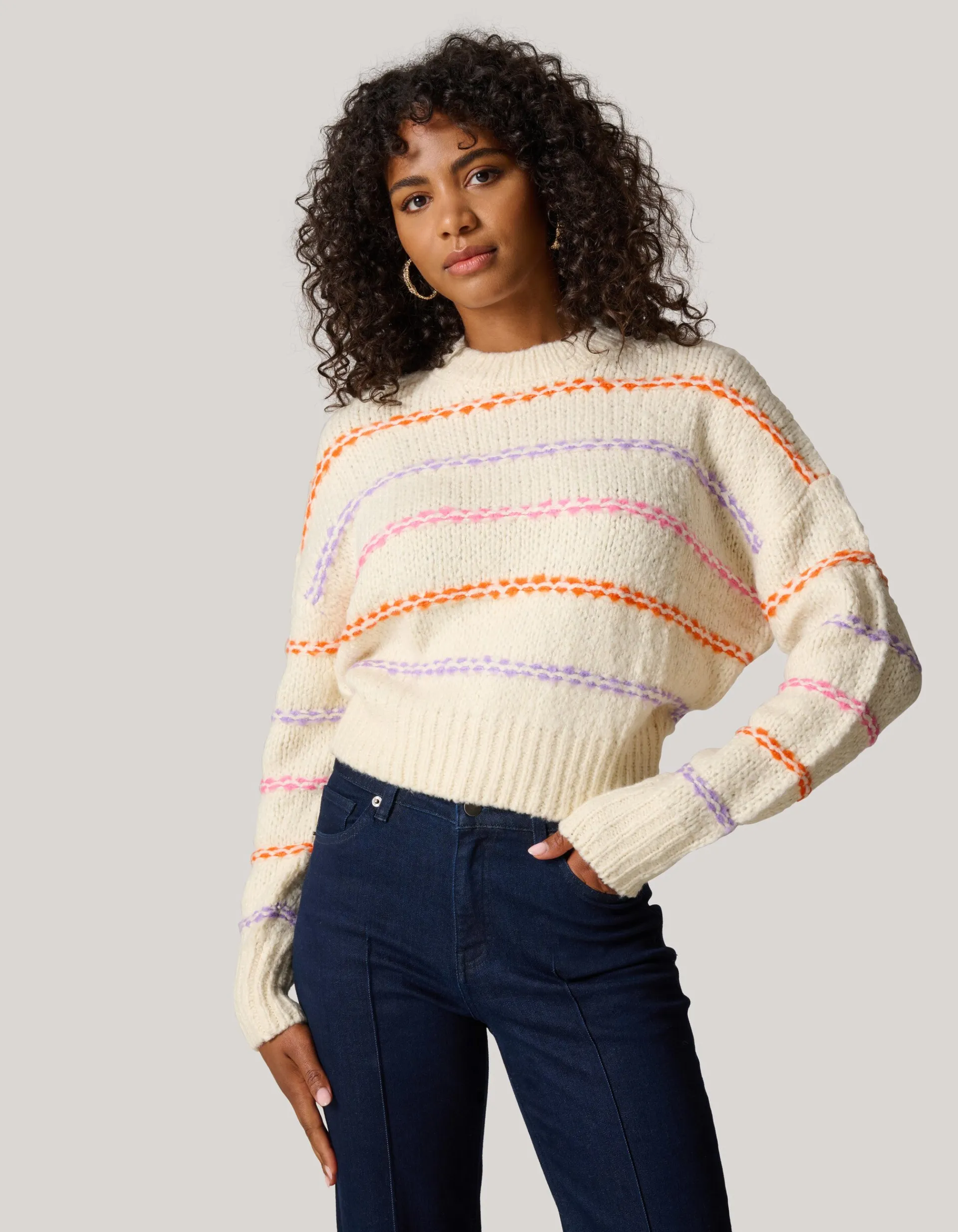 Shoeby Fun Stripe Trui Gebroken Wit<DAMES Truien En Sweaters