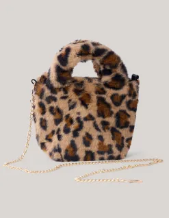 Shoeby Furry Leopard Tas Bruin< Tassen