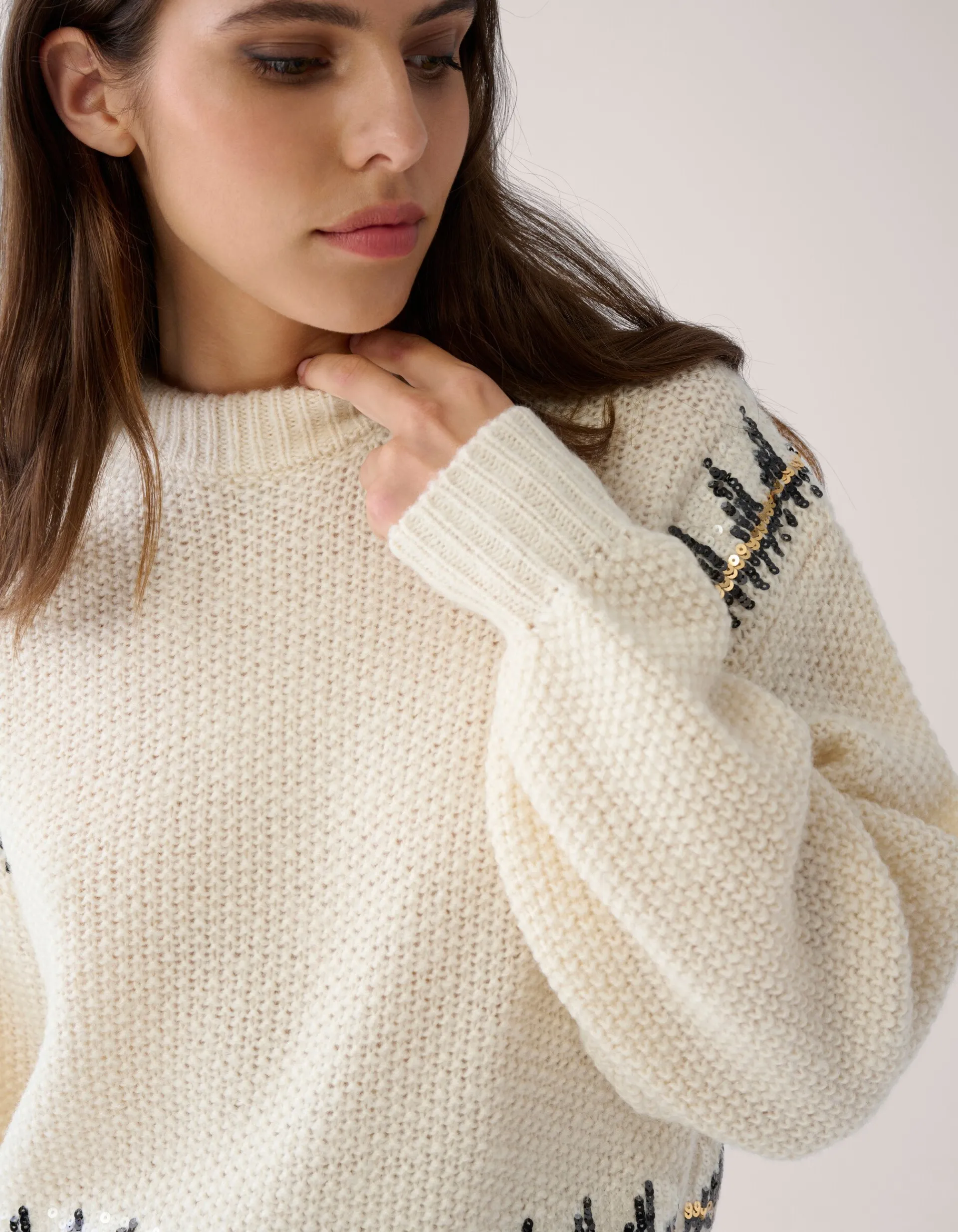 Shoeby Gebreide Pailetten Trui Gebroken Wit By Mieke<DAMES Truien En Sweaters