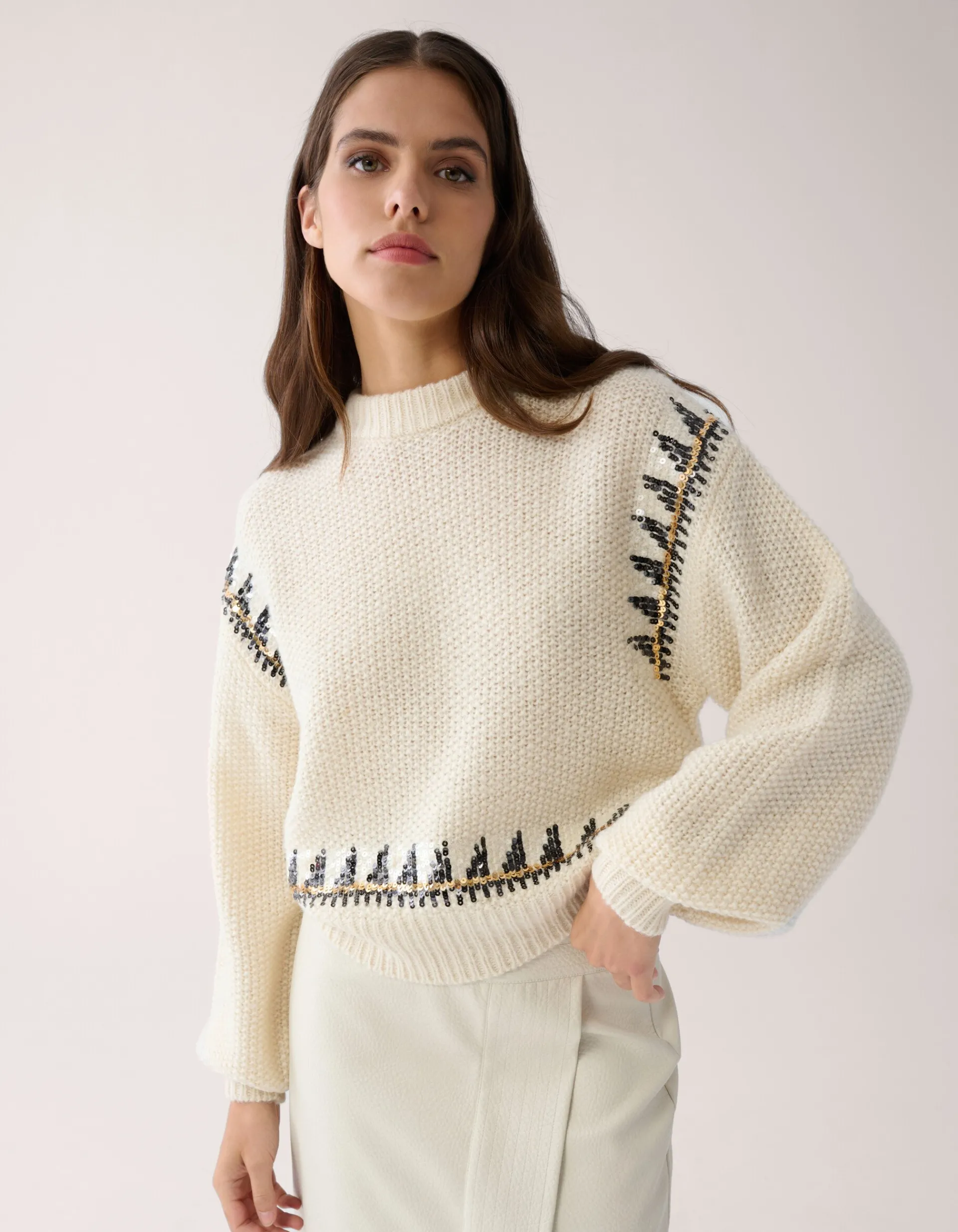Shoeby Gebreide Pailetten Trui Gebroken Wit By Mieke<DAMES Truien En Sweaters