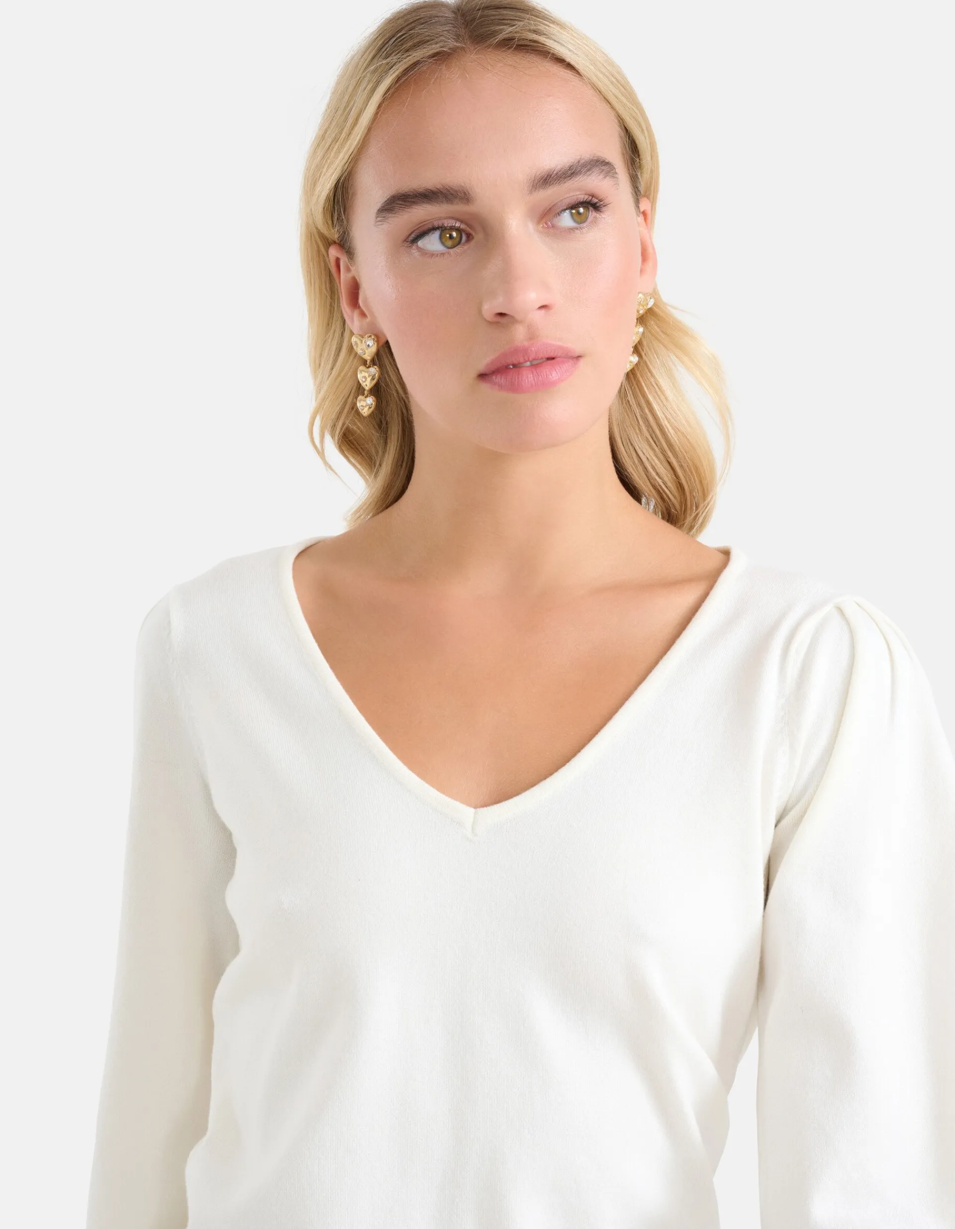 Shoeby Gebreide V-hals Trui Gebroken Wit<DAMES Truien En Sweaters
