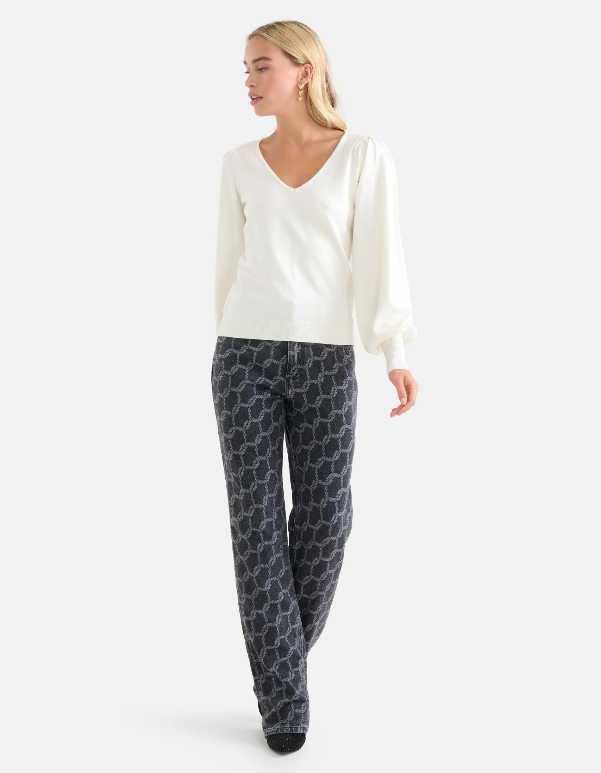 Shoeby Gebreide V-hals Trui Gebroken Wit<DAMES Truien En Sweaters