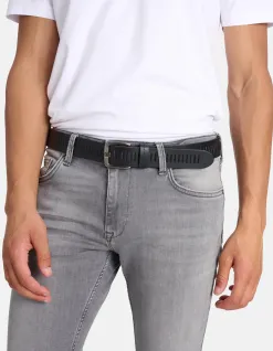 Shoeby Gedetailleerde Leren Riem Zwart<Heren Riemen