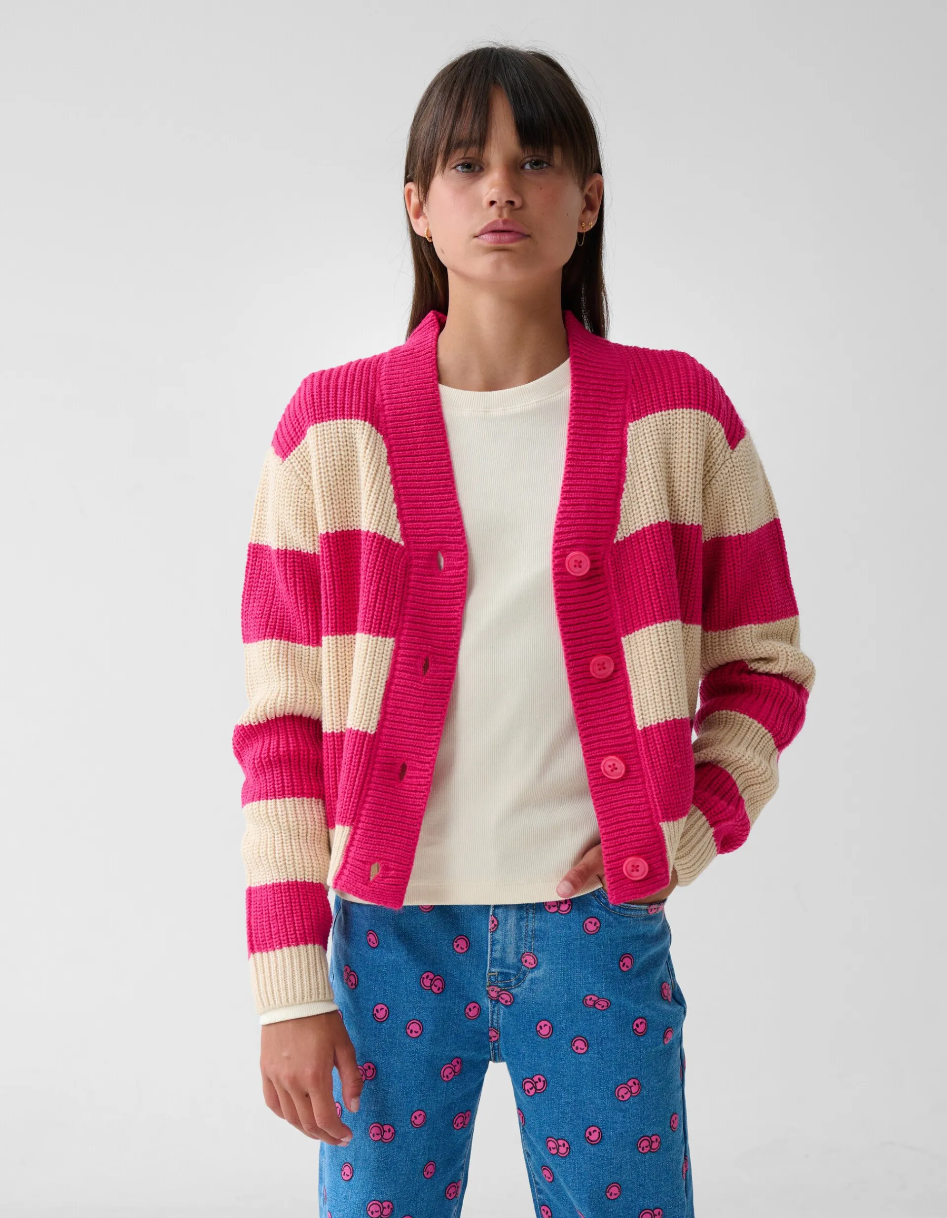 Shoeby Gestreept Vest Roze< Gebreide Truien