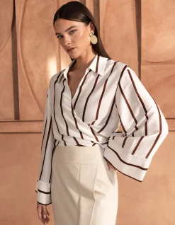 Shoeby Gestreepte Overslag Blouse Wit By Mieke<DAMES Blouses