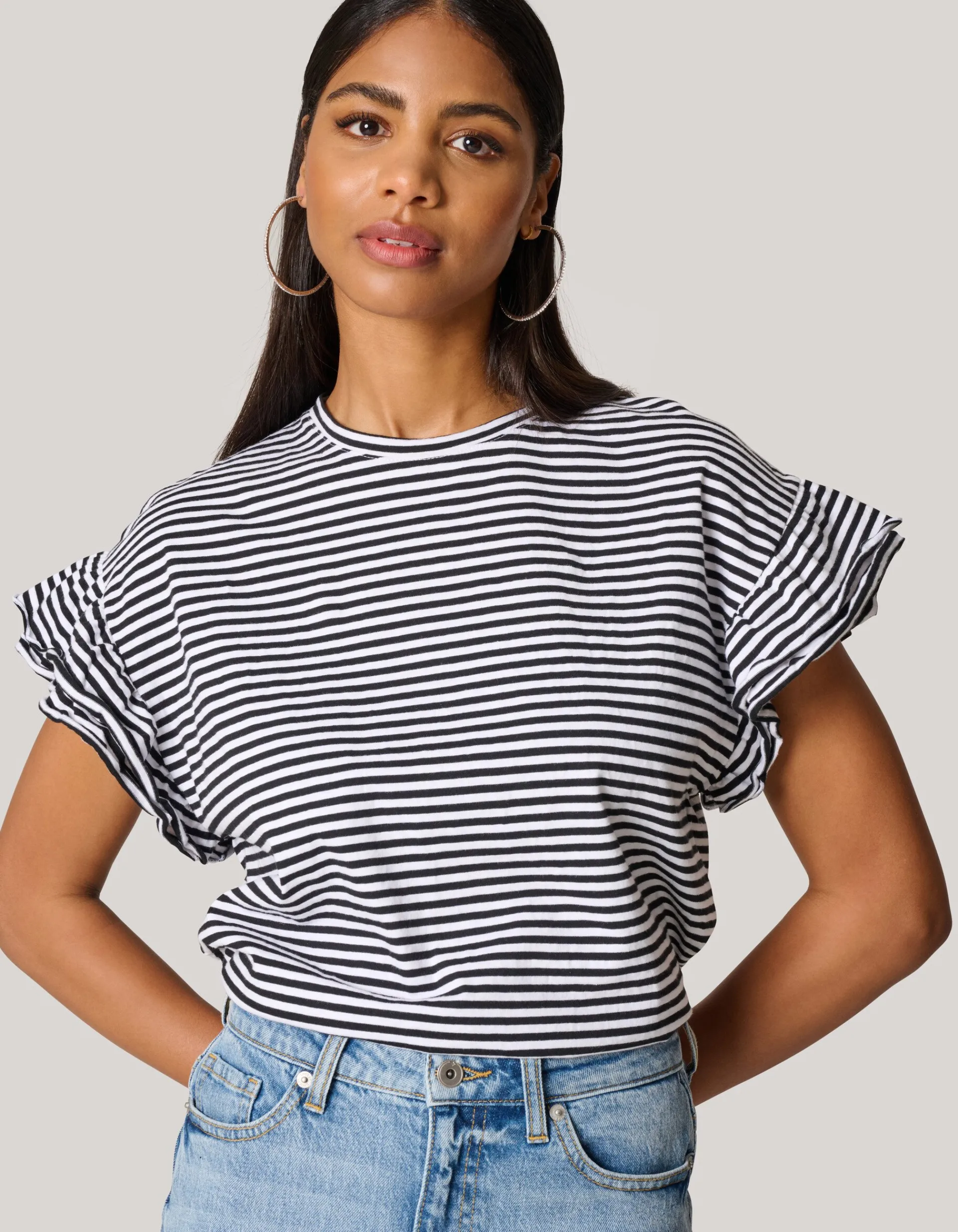 Shoeby Gestreepte Ruffle Top Zwart/Wit<DAMES Tops