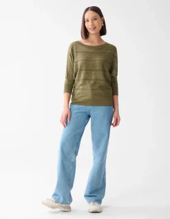 Shoeby Glitter Ajour Vleermuismouwen Trui Groen<DAMES Truien En Sweaters