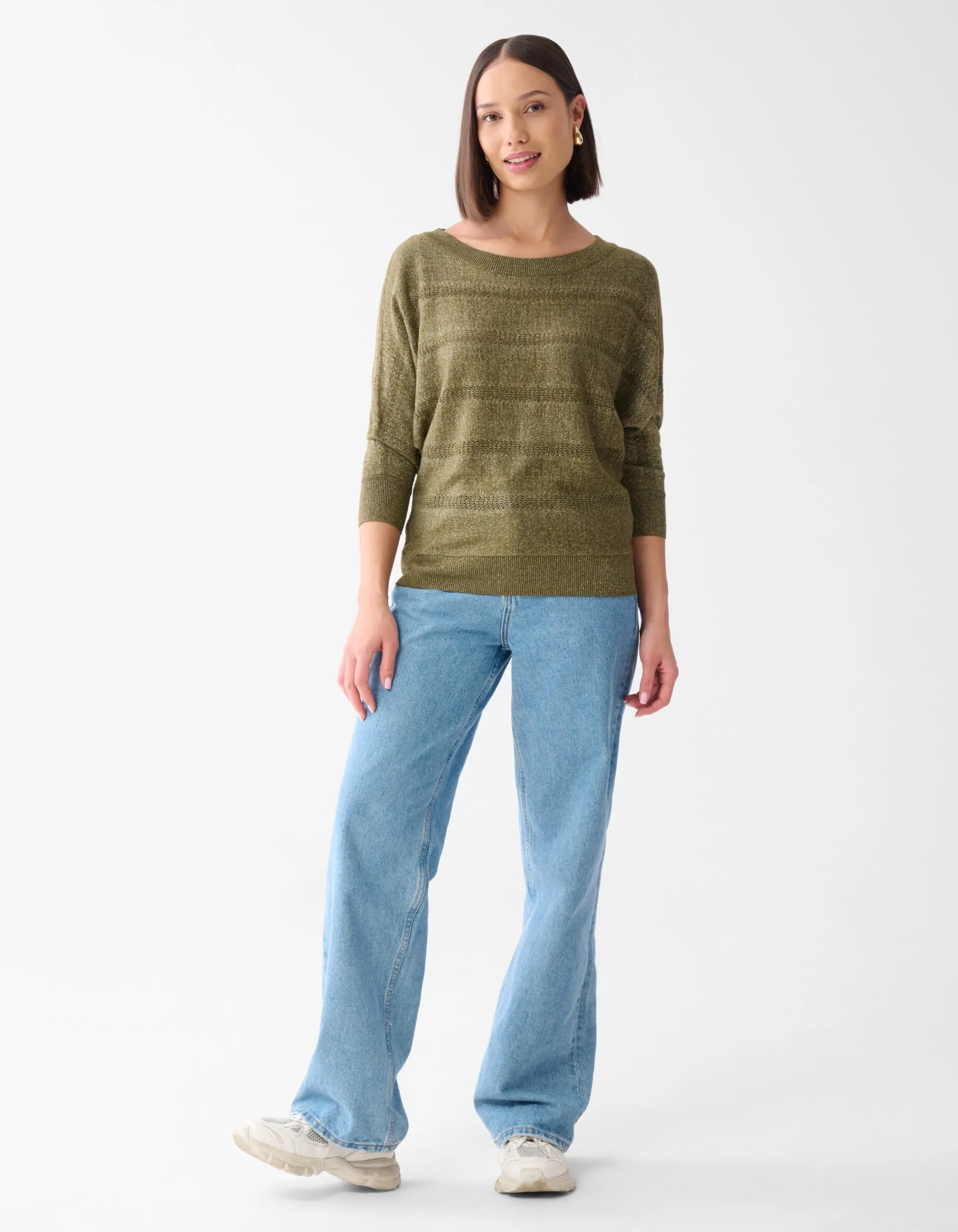 Shoeby Glitter Ajour Vleermuismouwen Trui Groen<DAMES Truien En Sweaters