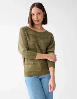 Shoeby Glitter Ajour Vleermuismouwen Trui Groen<DAMES Truien En Sweaters
