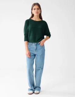 Shoeby Glitter Ajour Vleermuismouwen Trui Donkergroen<DAMES Truien En Sweaters