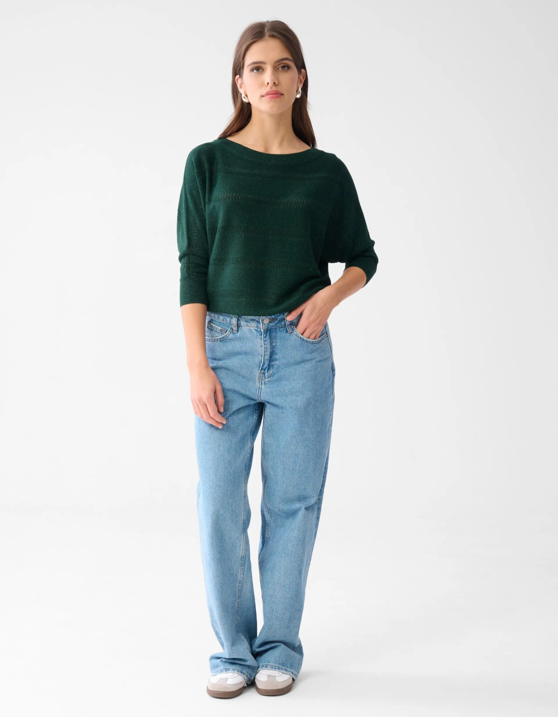 Shoeby Glitter Ajour Vleermuismouwen Trui Donkergroen<DAMES Truien En Sweaters