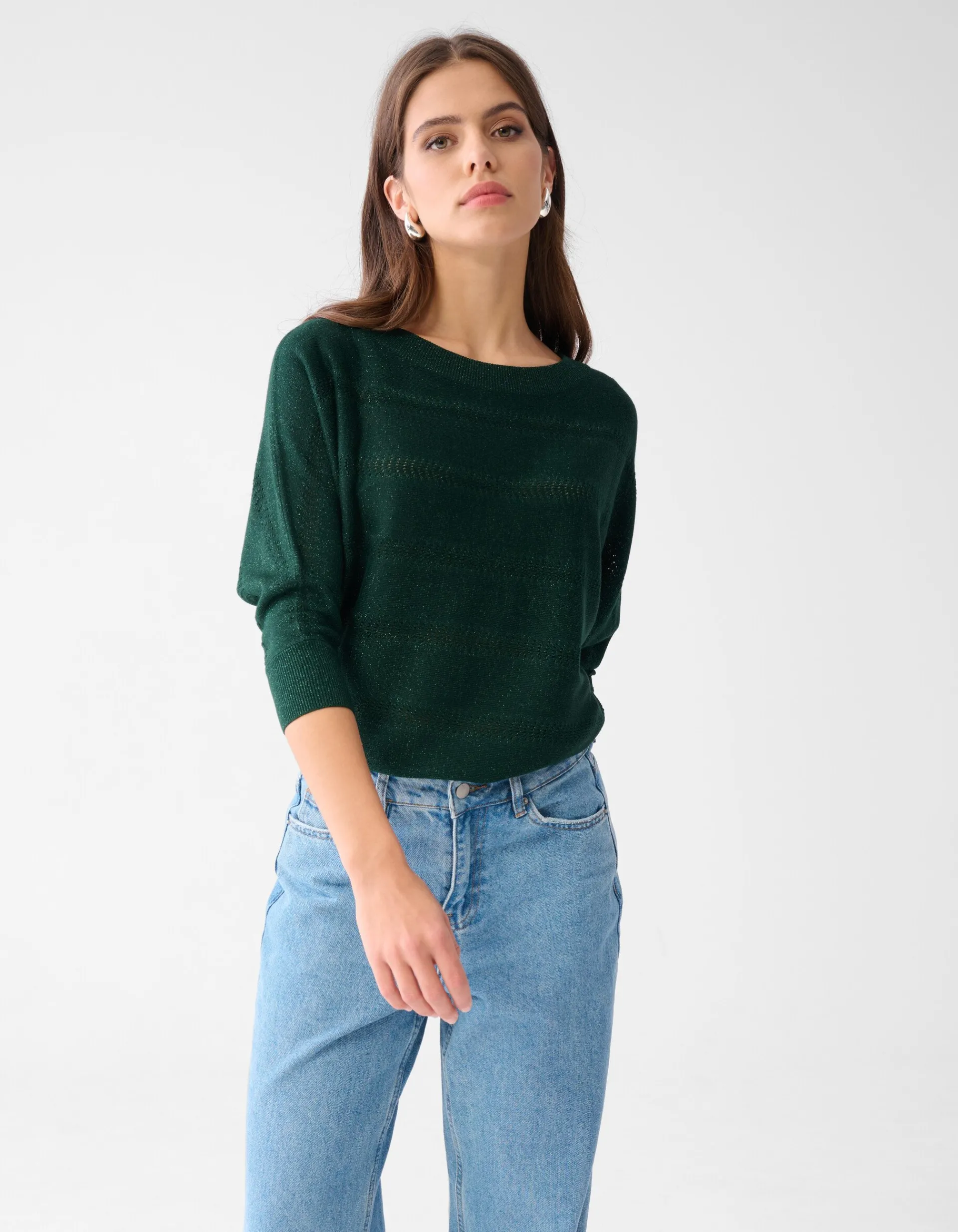 Shoeby Glitter Ajour Vleermuismouwen Trui Donkergroen<DAMES Truien En Sweaters