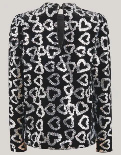 Shoeby Glitter Heart Top Zwart< Tops Lange Mouw