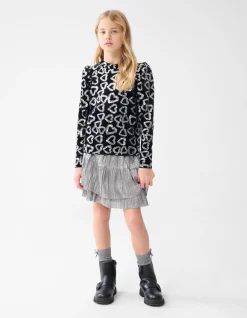 Shoeby Glitter Heart Top Zwart< Tops Lange Mouw