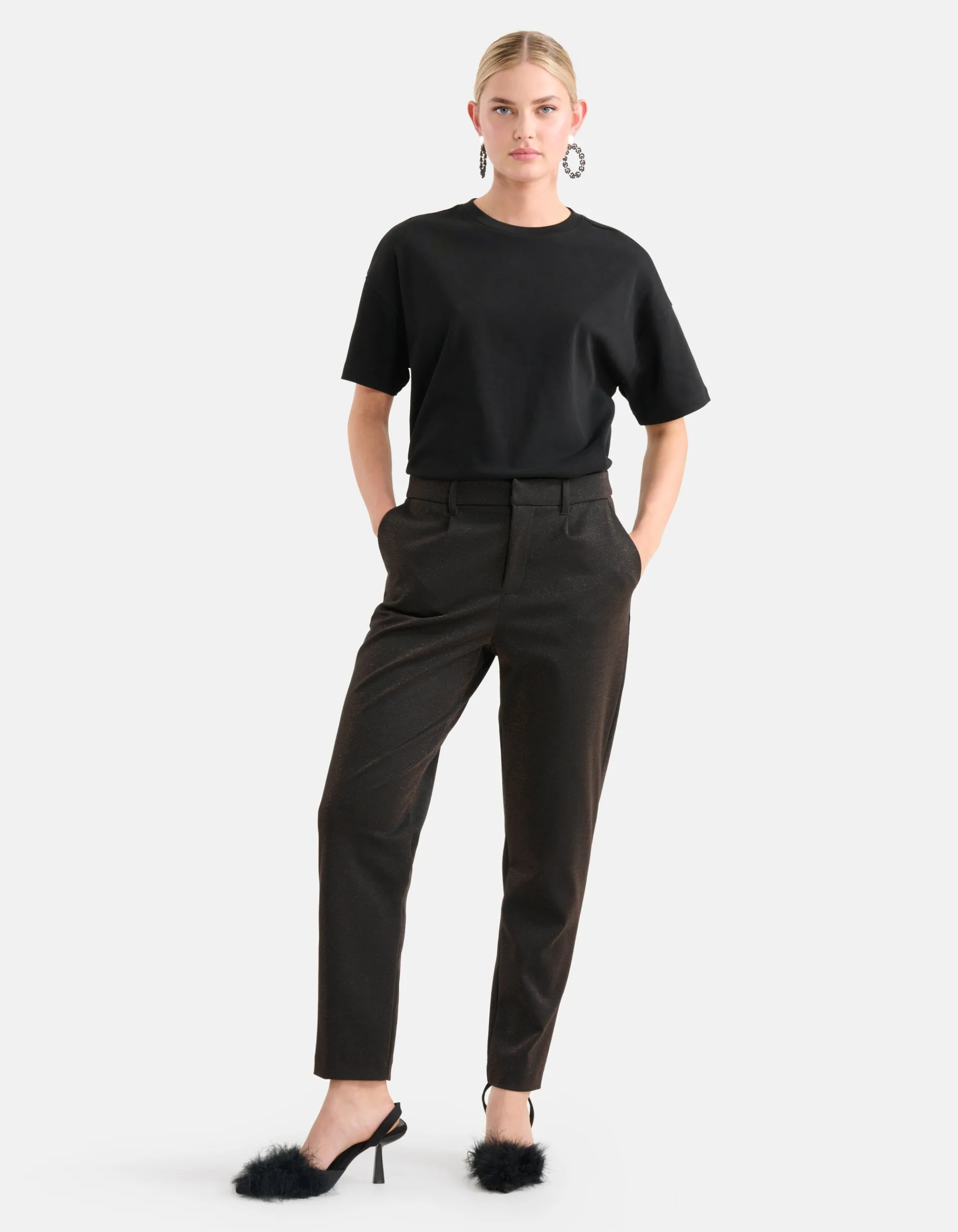 Shoeby Glitter Pantalon Zwart<DAMES Broeken