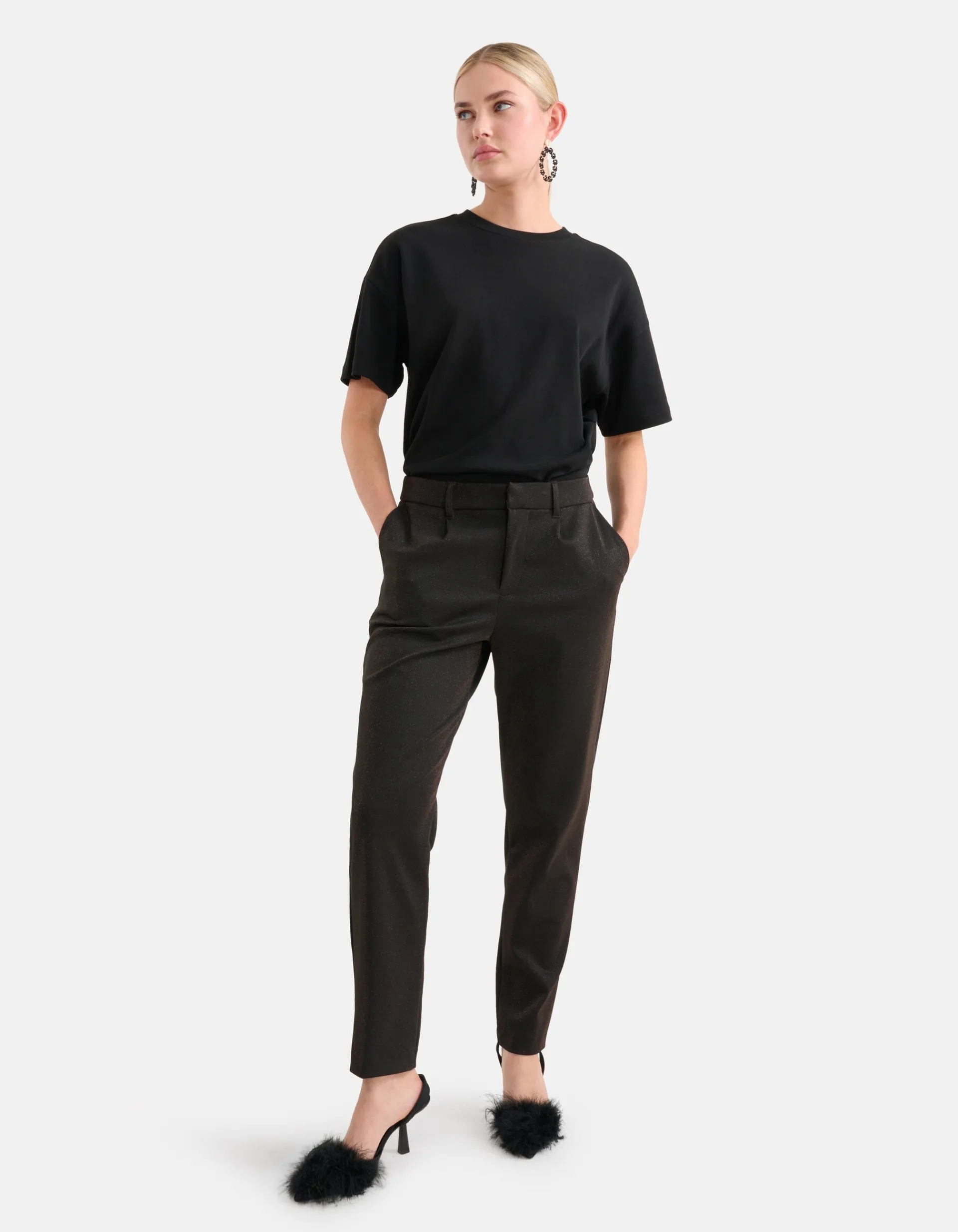 Shoeby Glitter Pantalon Zwart<DAMES Broeken