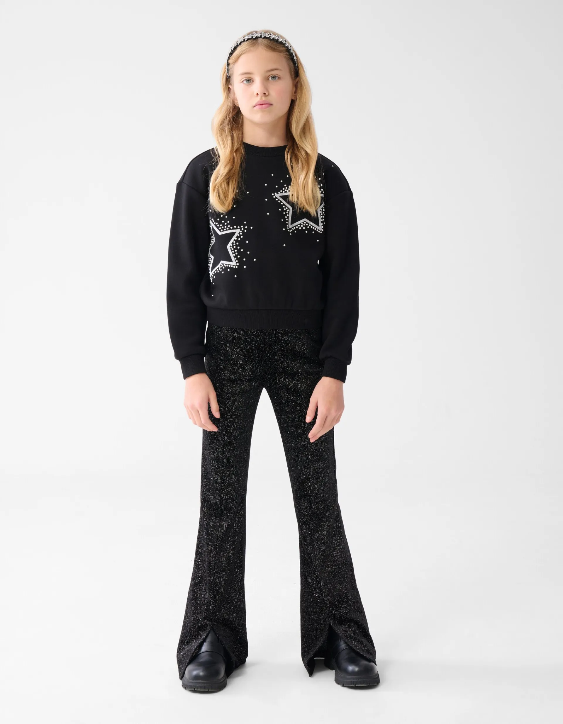 Shoeby Glitter Split Flared Legging Zwart< Broeken