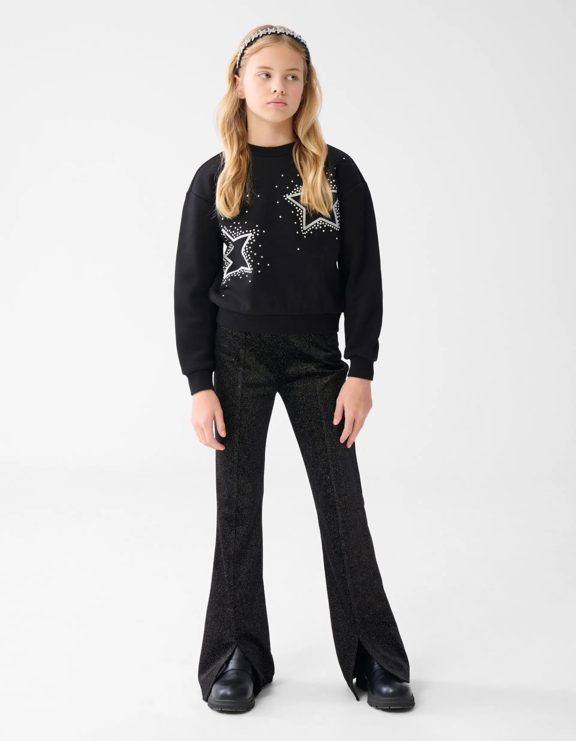 Shoeby Glitter Split Flared Legging Zwart< Broeken