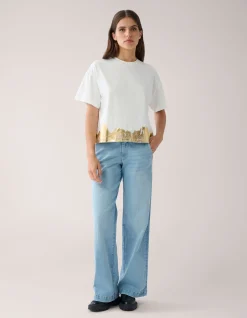 Shoeby Goud Detail T-shirt Gebroken Wit By Mieke<DAMES T-Shirts