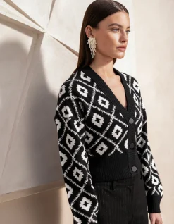 Shoeby Grafisch Cropped Vest Zwart By Mieke<DAMES Truien En Sweaters