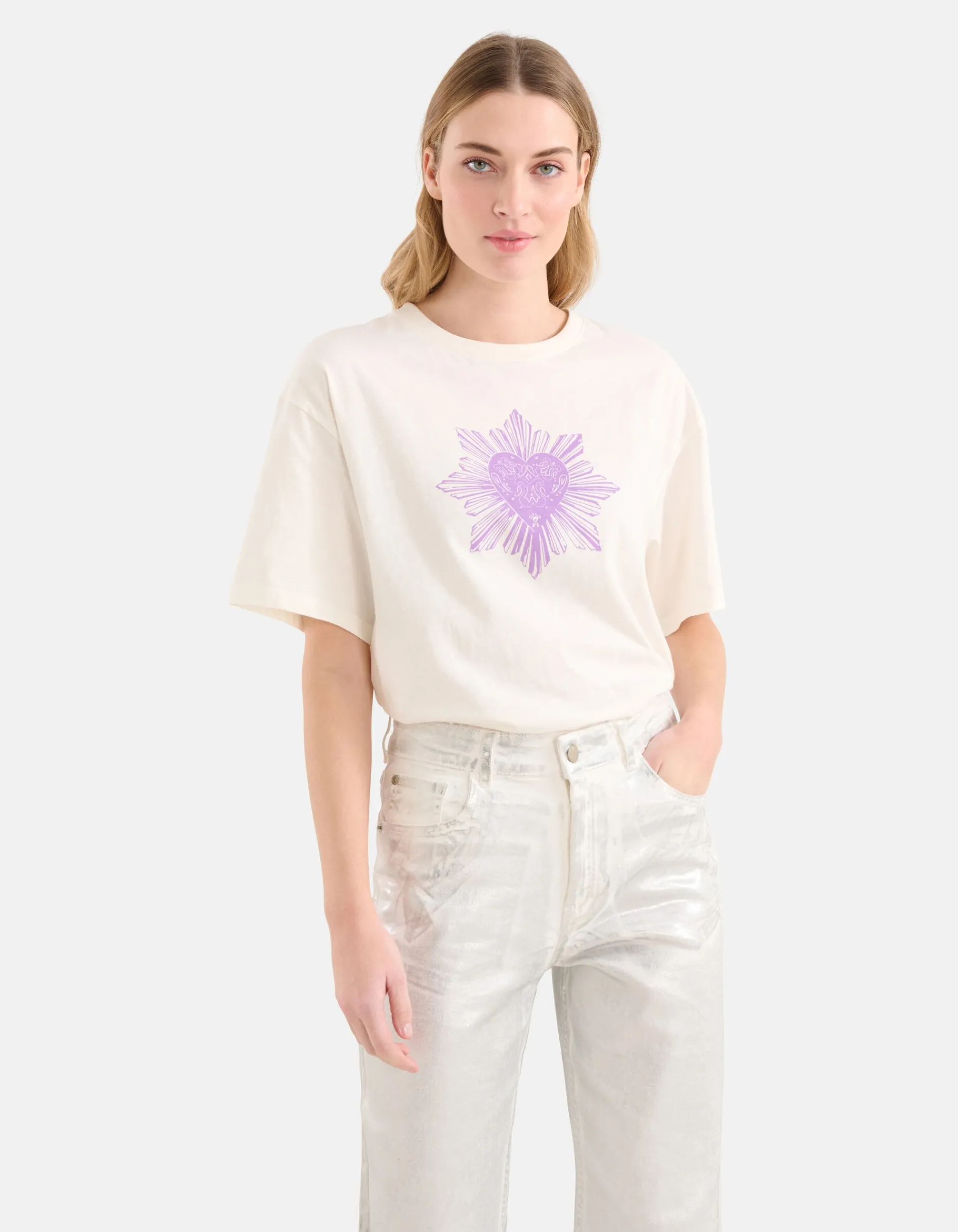 Shoeby Heart Artwork T-shirt Gebroken Wit<DAMES T-Shirts