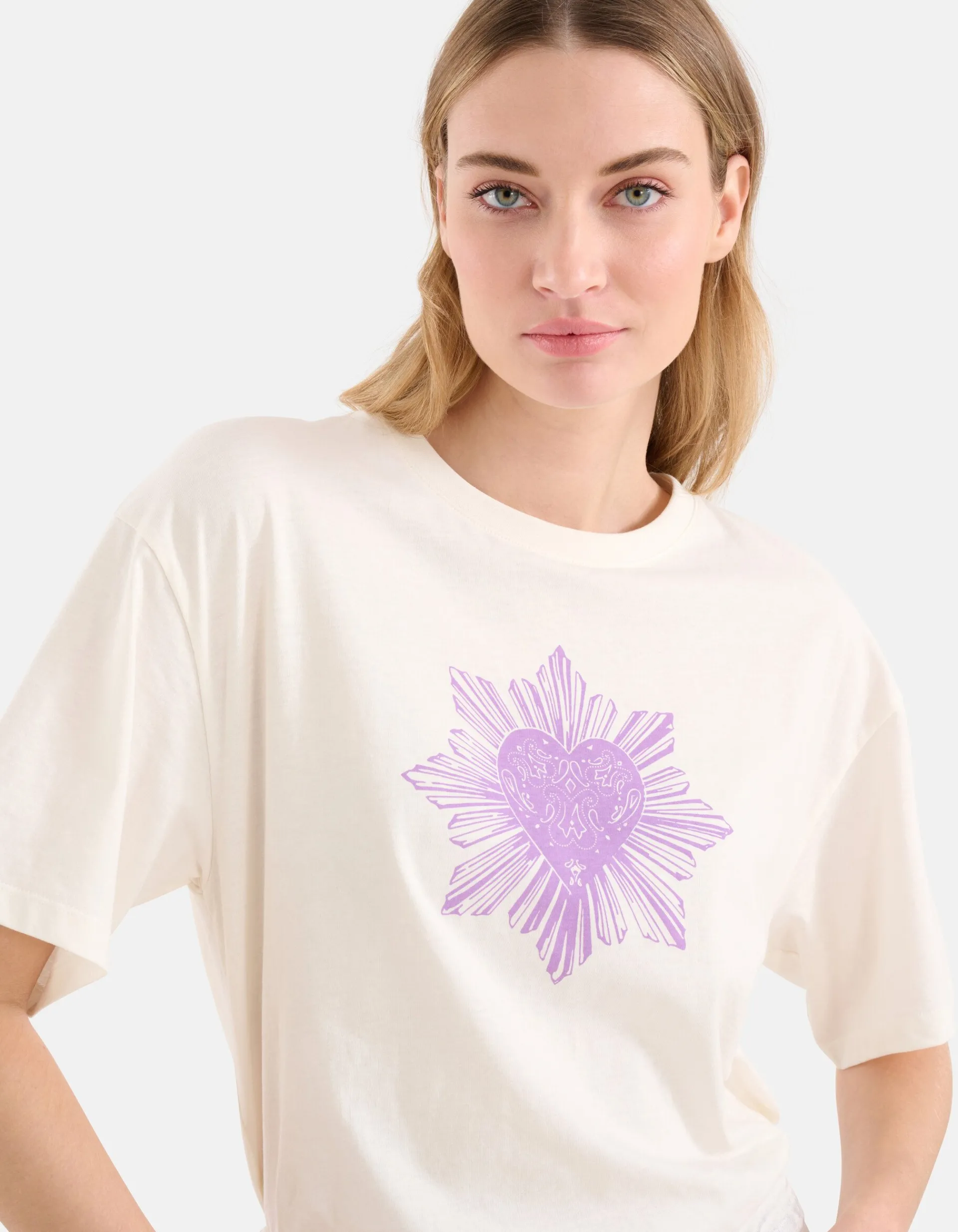 Shoeby Heart Artwork T-shirt Gebroken Wit<DAMES T-Shirts