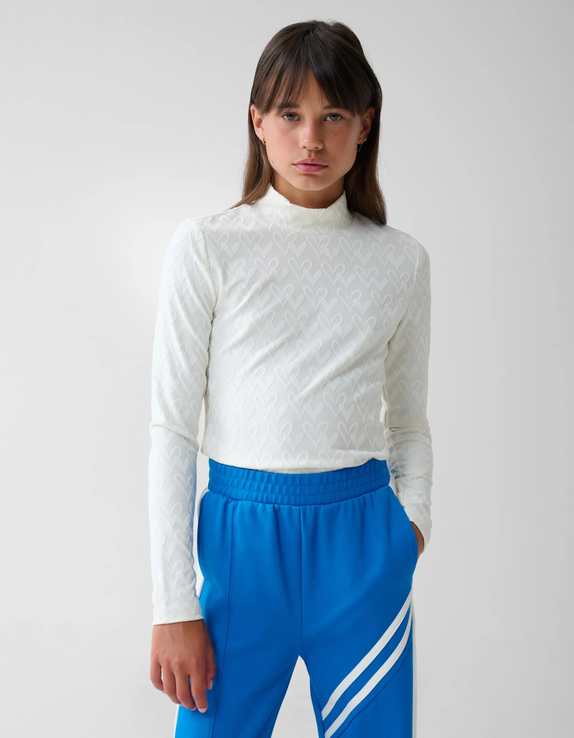 Shoeby Heart Jersey Top Wit< Tops Lange Mouw