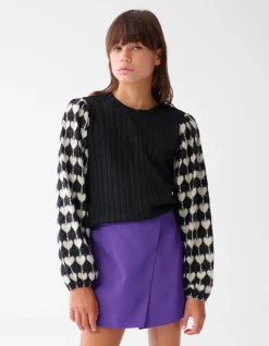 Shoeby Heart Mix Top Zwart< Tops Lange Mouw