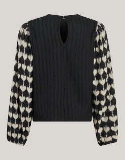 Shoeby Heart Mix Top Zwart< Tops Lange Mouw