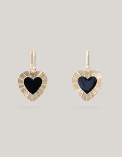 Shoeby Heart Oorbellen Goud/Zwart<DAMES Sieraden