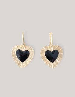 Shoeby Heart Oorbellen Goud/Zwart<DAMES Sieraden