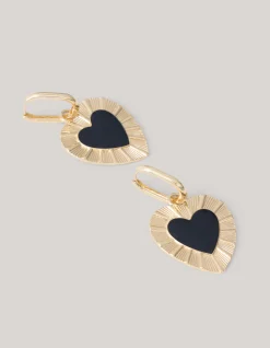Shoeby Heart Oorbellen Goud/Zwart<DAMES Sieraden