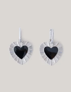 Shoeby Heart Oorbellen Zilver/Zwart<DAMES Sieraden