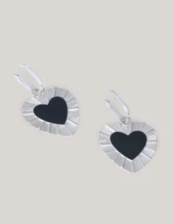 Shoeby Heart Oorbellen Zilver/Zwart<DAMES Sieraden