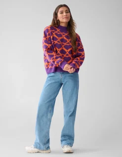 Shoeby Heart Printed Dames Trui Paars By Furmey<DAMES Truien En Sweaters