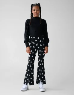Shoeby Heart Printed Flared Legging Zwart< Broeken