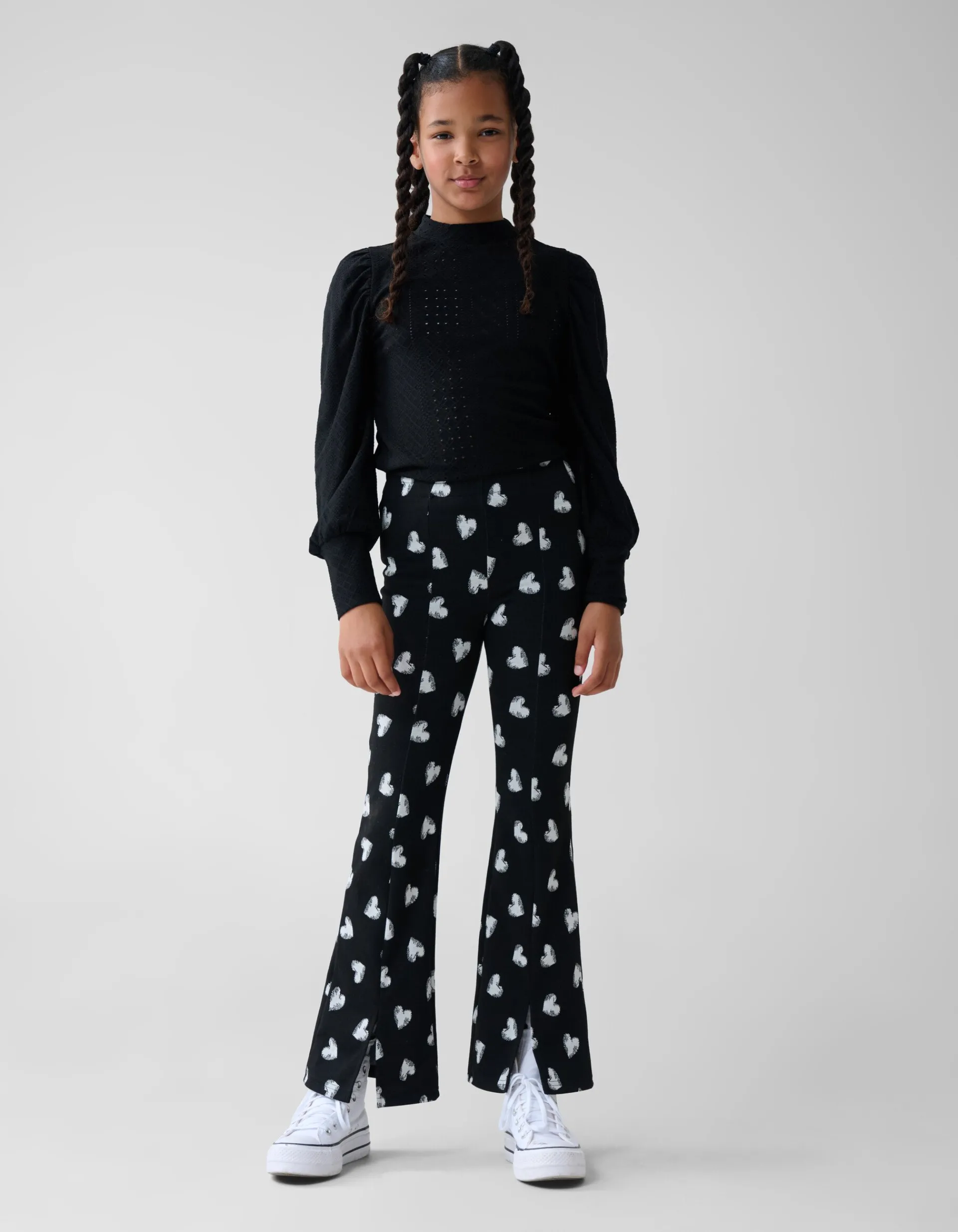 Shoeby Heart Printed Flared Legging Zwart< Broeken
