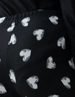 Shoeby Heart Printed Flared Legging Zwart< Broeken