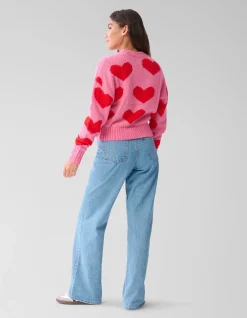 Shoeby Heart Printed Gebreide Trui Roze<DAMES Truien En Sweaters