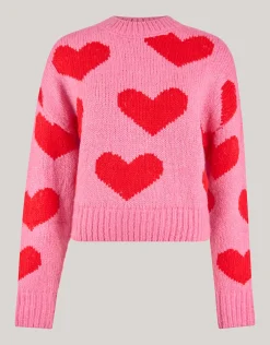 Shoeby Heart Printed Gebreide Trui Roze<DAMES Truien En Sweaters