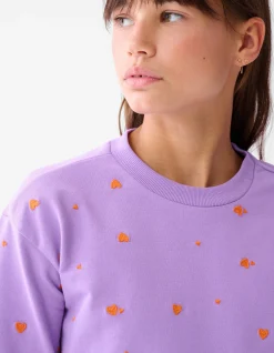 Shoeby Heart Printed Longsleeve Paars< Tops Lange Mouw