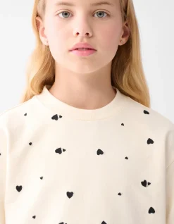 Shoeby Heart Printed Longsleeve Gebroken Wit< Tops Lange Mouw