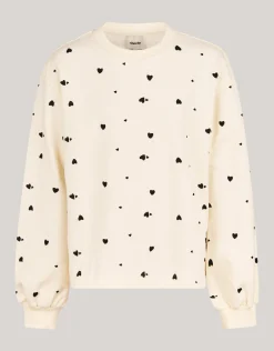 Shoeby Heart Printed Longsleeve Gebroken Wit< Tops Lange Mouw