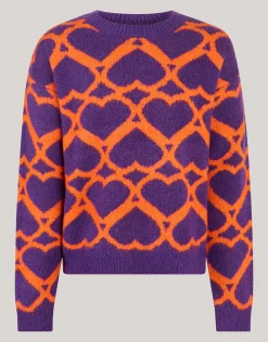 Shoeby Heart Printed Meisjes Trui Paars By Furmey< Gebreide Truien