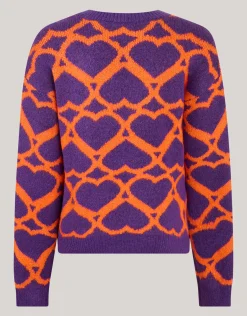 Shoeby Heart Printed Meisjes Trui Paars By Furmey< Gebreide Truien