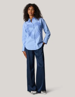 Shoeby Heart Ruffle Blouse Blauw<DAMES Blouses