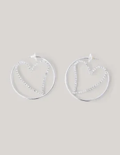 Shoeby Hearted Hoop Oorbellen Zilver<DAMES Sieraden