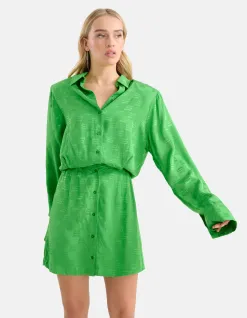 Shoeby Jacquard Jurk Groen<DAMES Jurken