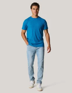 Shoeby Jacquard T-shirt Blauw<Heren T-Shirts En Polo's