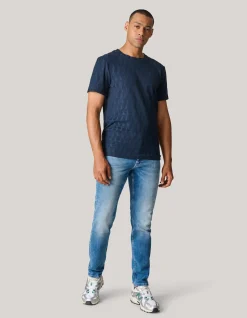 Shoeby Jacquard T-shirt Donkerblauw<Heren T-Shirts En Polo's